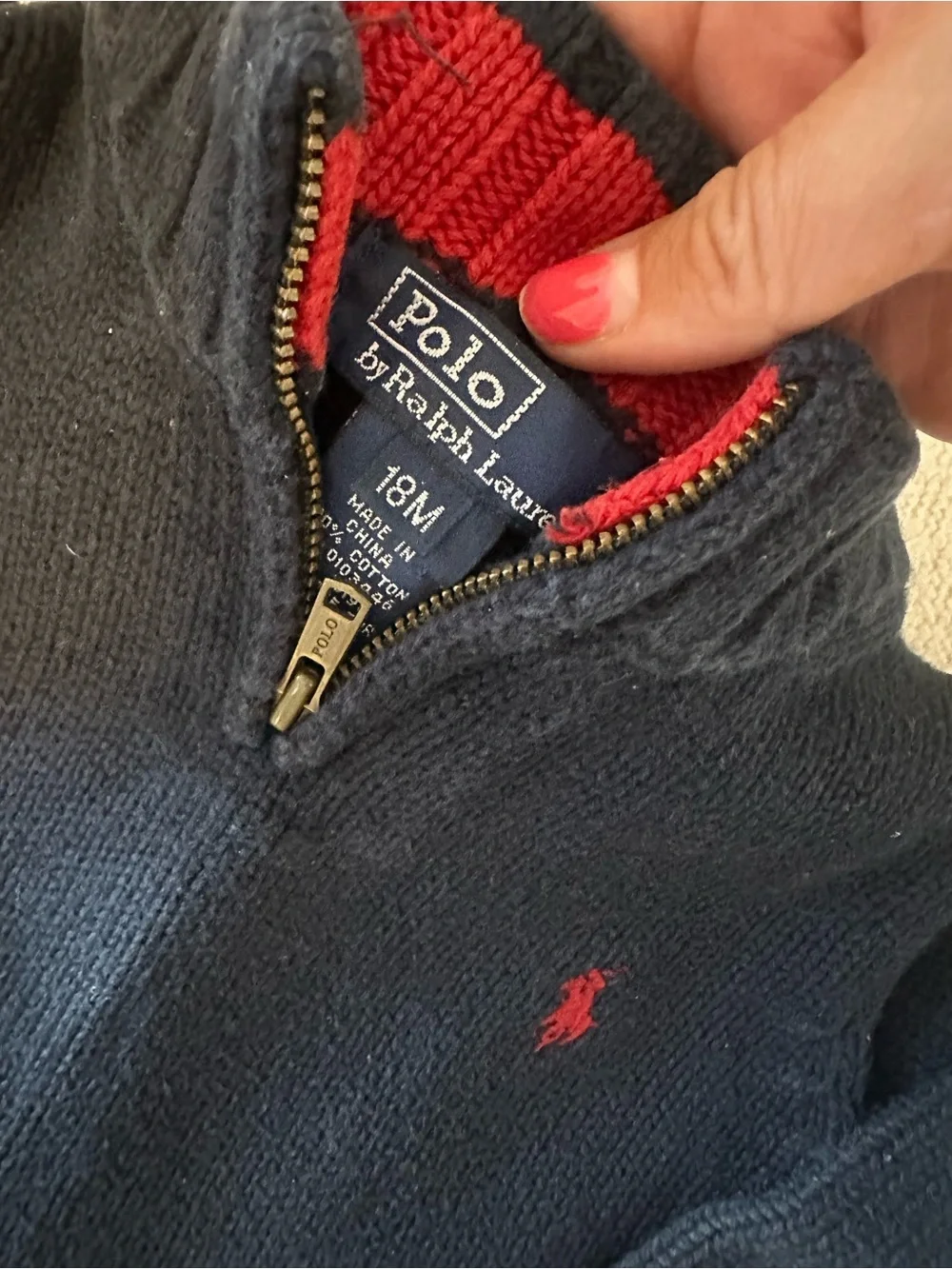 Ralph Lauren Navy Half-Zip Sweater with Red Pony